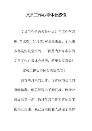 文员工作心得体会感悟--精编范文