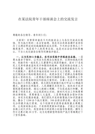 在某法院青年干部座谈会上的交流发言
