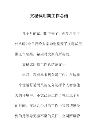 文秘试用期工作总结--精编范文