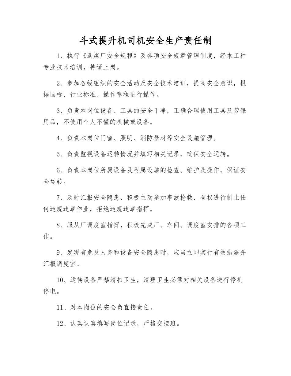 斗式提升机司机安全生产责任制_第1页