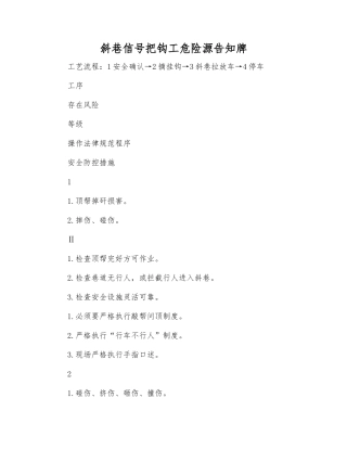 斜巷信号把钩工危险源告知牌
