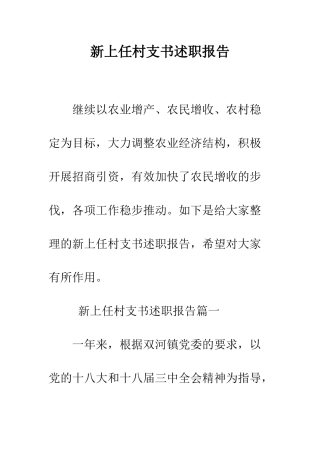 新上任村支书述职报告--精编范文