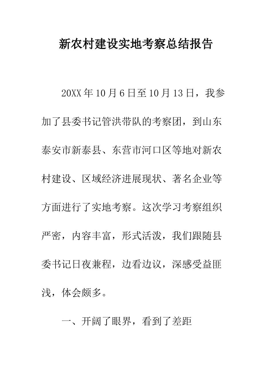 新农村建设实地考察总结报告--精编范文_第1页