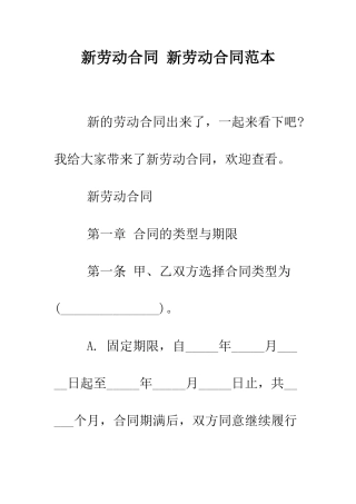 新劳动合同-新劳动合同范本--精编范文