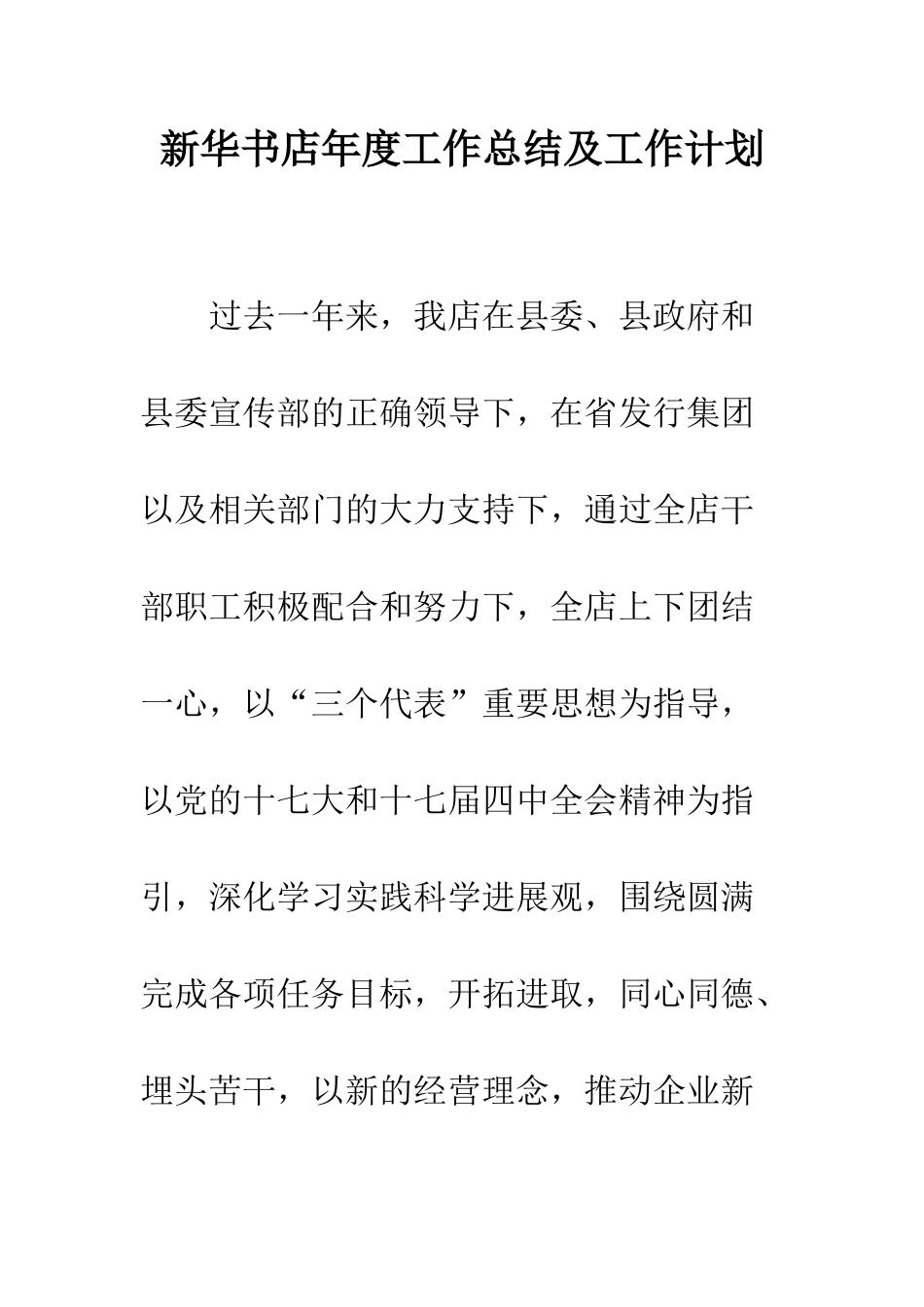 新华书店年度工作总结及工作计划--精编范文_第1页