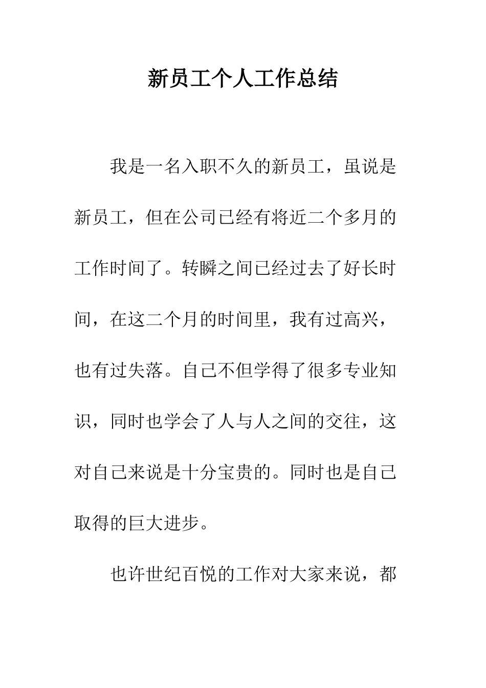 新员工个人工作总结--精编范文_第1页