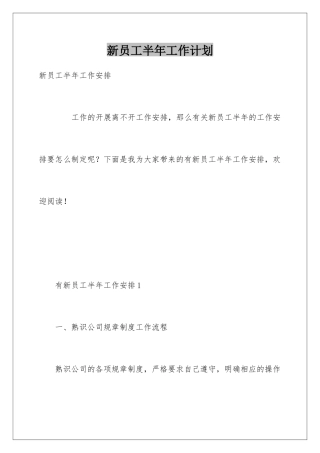 新员工半年工作计划