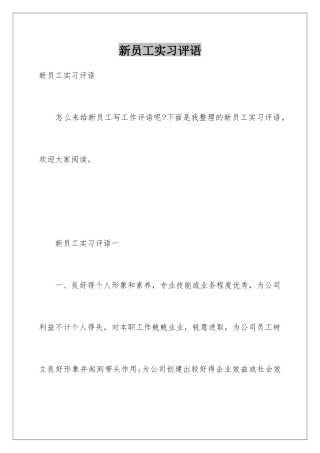 新员工实习评语