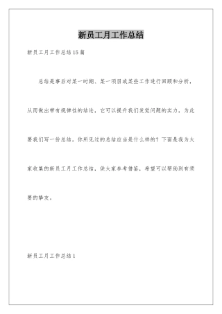 新员工月工作总结