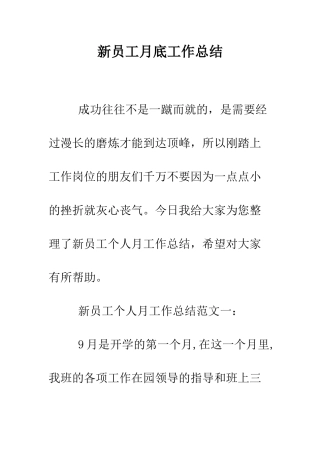新员工月底工作总结--精编范文