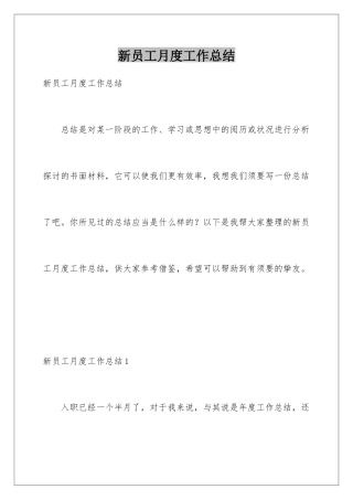 新员工月度工作总结