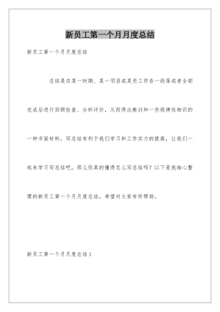 新员工第一个月月度总结