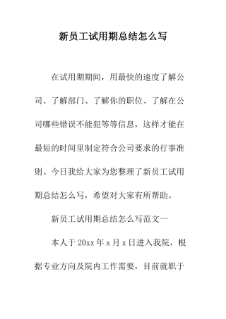 新员工试用期总结怎么写--精编范文