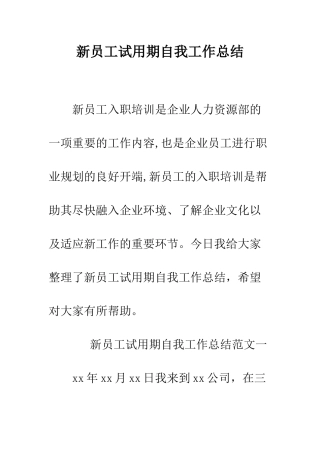 新员工试用期自我工作总结--精编范文