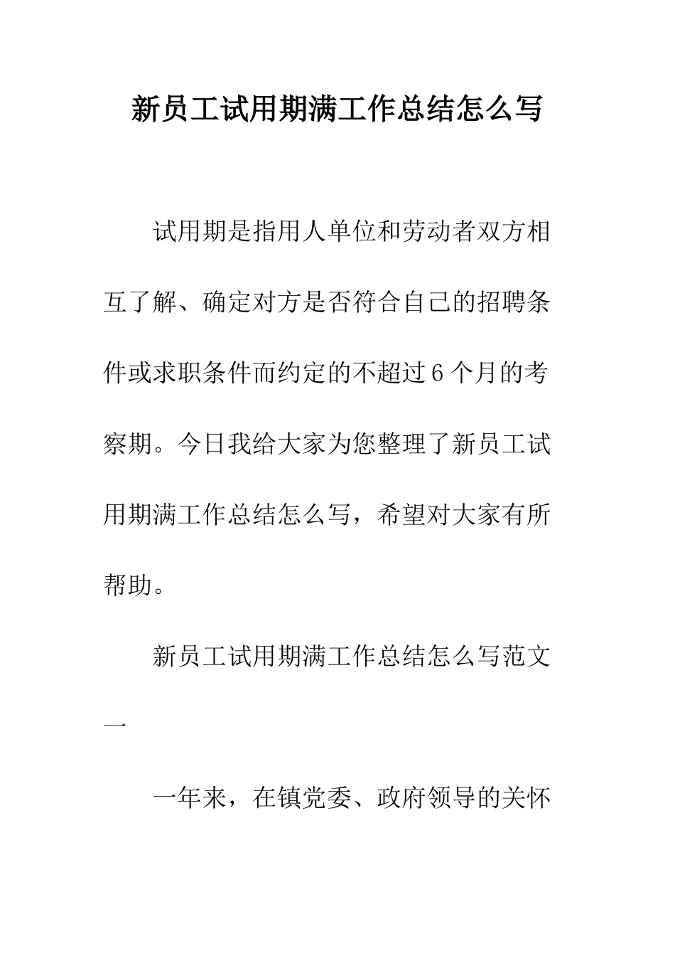 新员工试用期满工作总结怎么写--精编范文_第1页