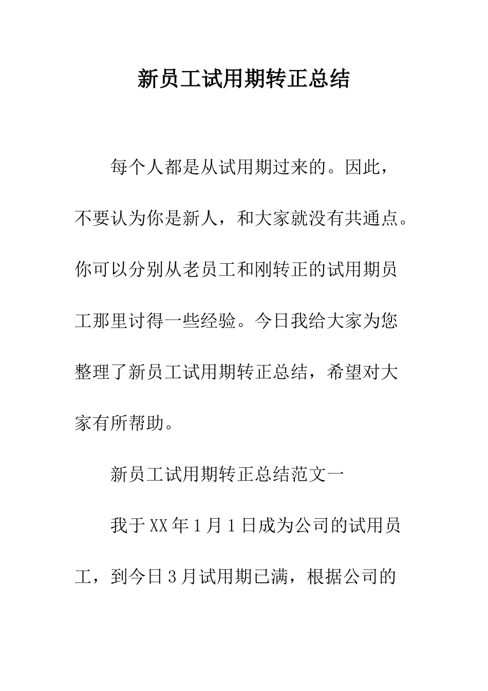 新员工试用期转正总结--精编范文_第1页