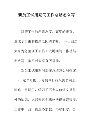 新员工试用期间工作总结怎么写--精编范文
