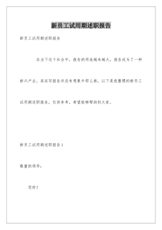 新员工试用期述职报告