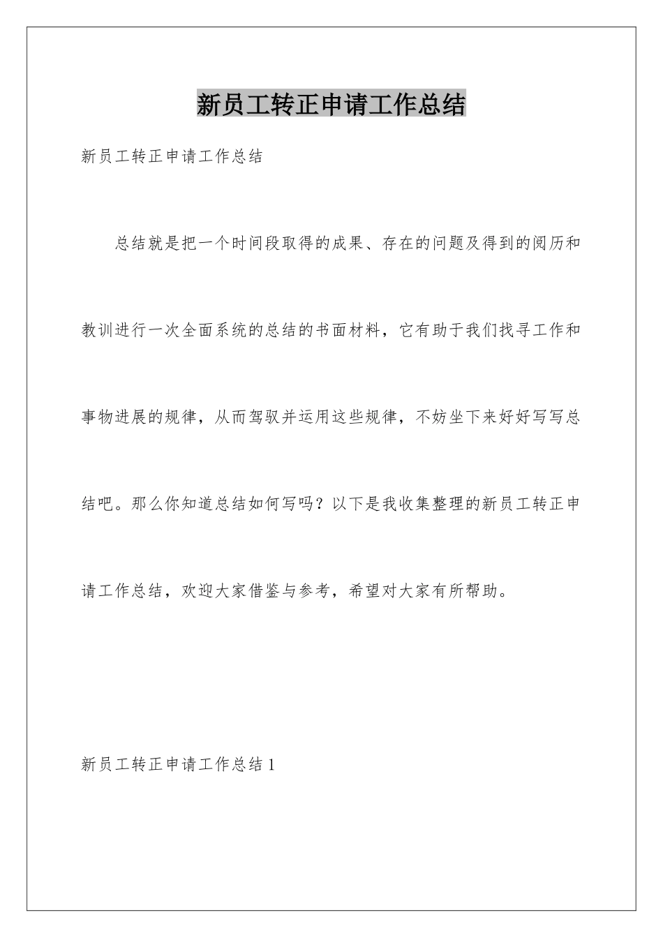 新员工转正申请工作总结_第1页