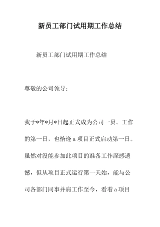 新员工部门试用期工作总结--精编范文