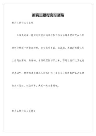 新员工银行实习总结