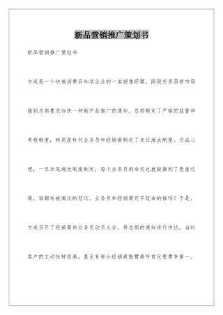 新品营销推广策划书