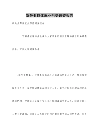 新失业群体就业形势调查报告