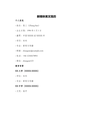 新媒体英文简历