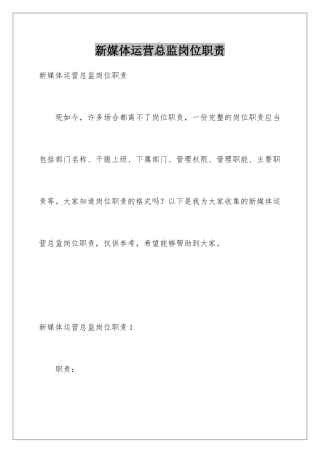 新媒体运营总监岗位职责