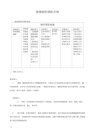 影视制作团队介绍