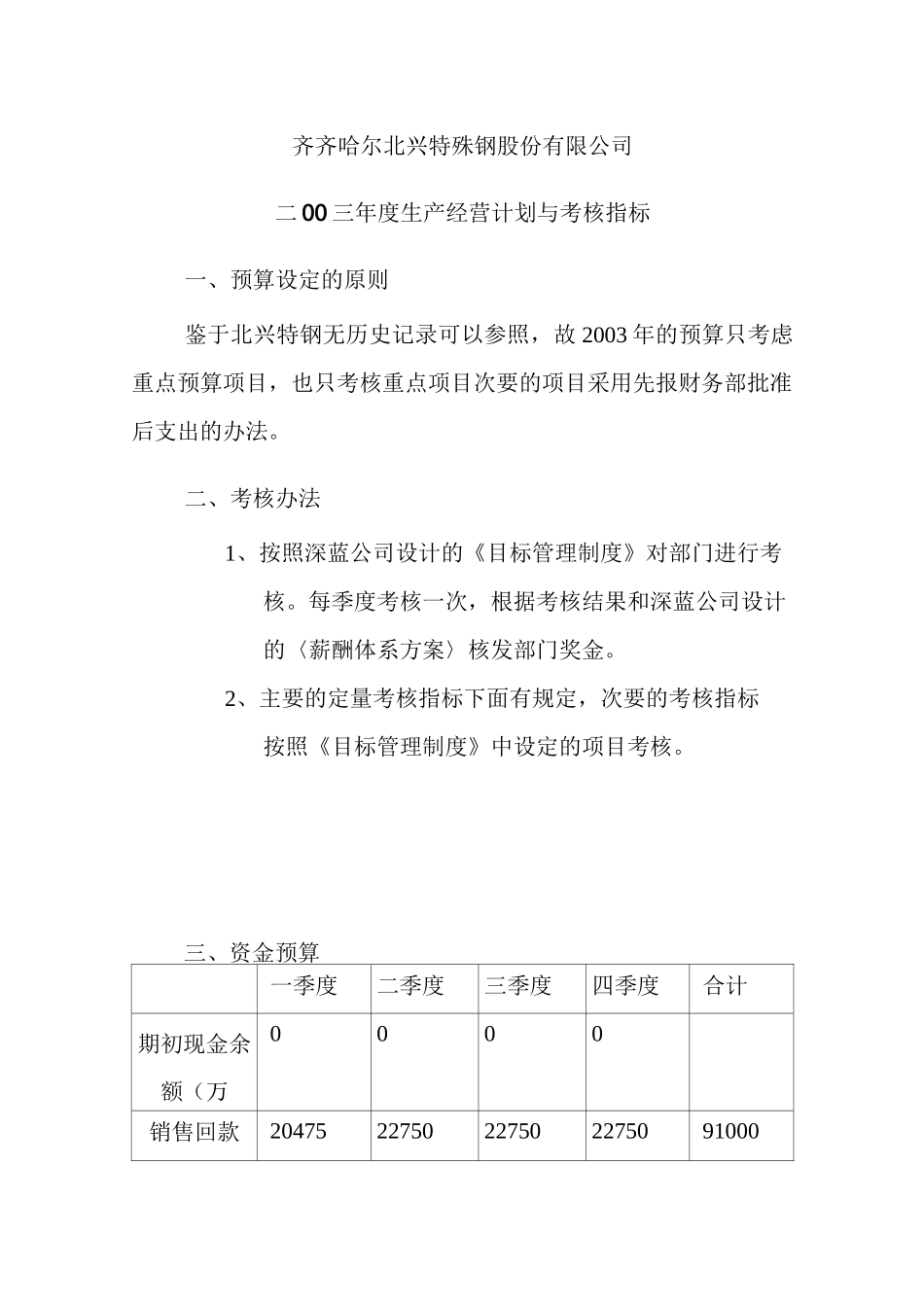 年度生产经营计划与考核指标_第1页