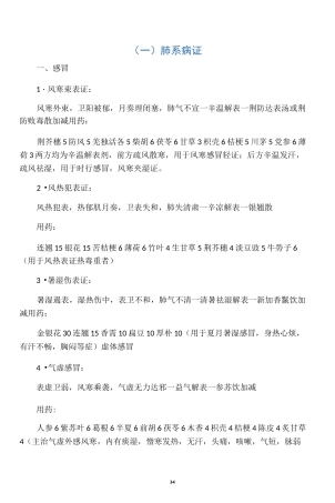 中医内科证型、治法、方剂、中药