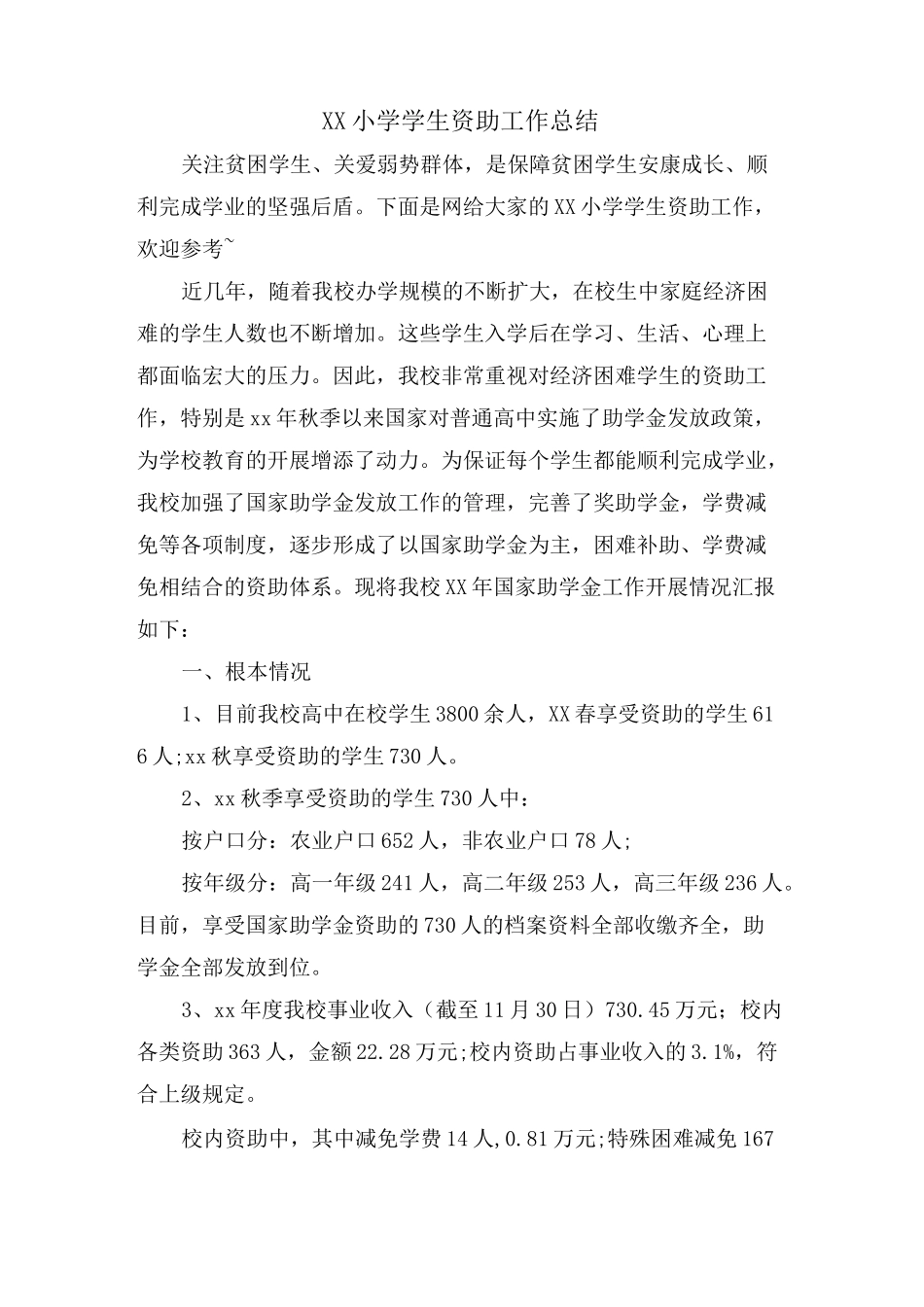 XX小学学生资助工作总结_第1页