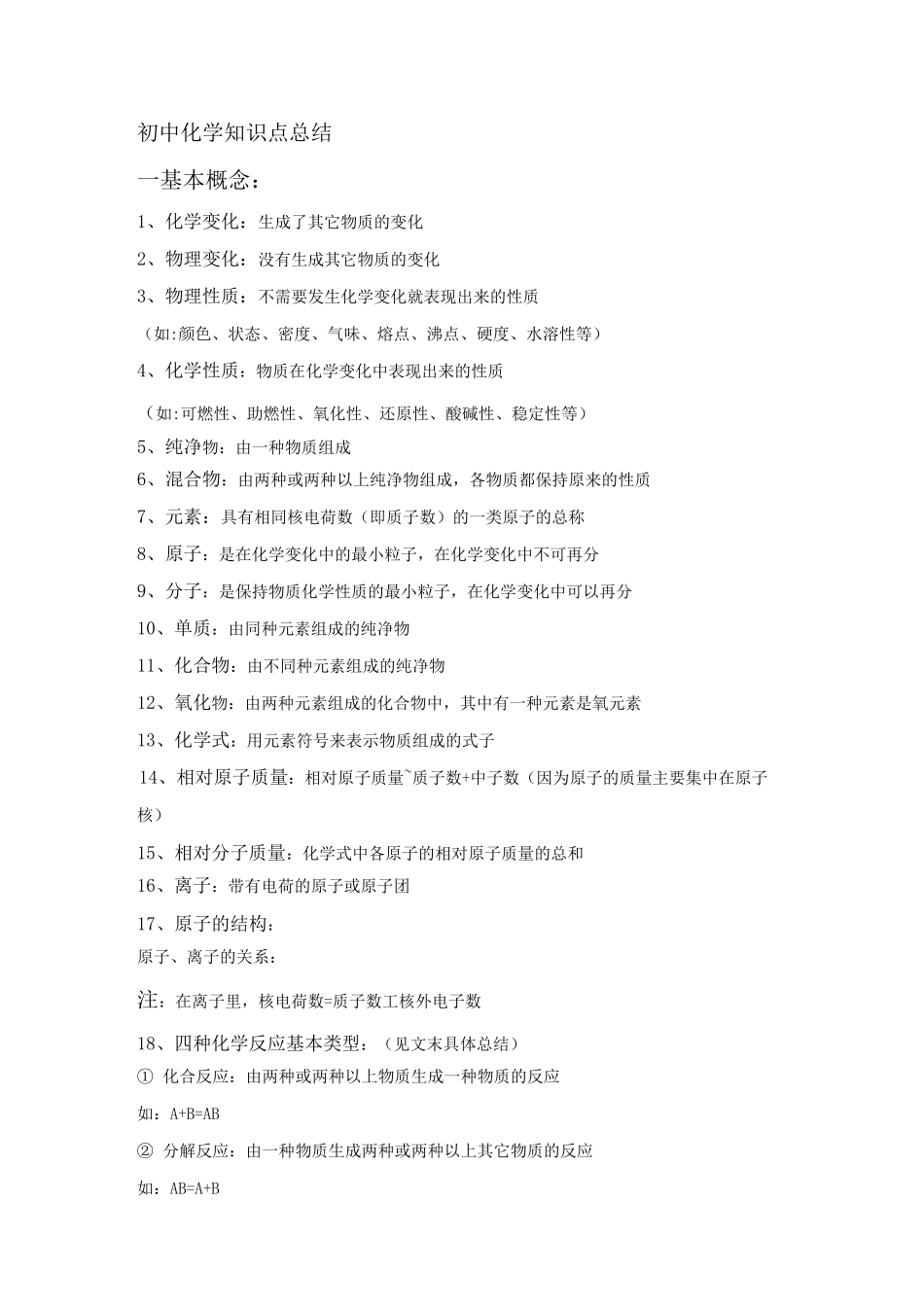 北京初中化学知识点总结收全_第1页