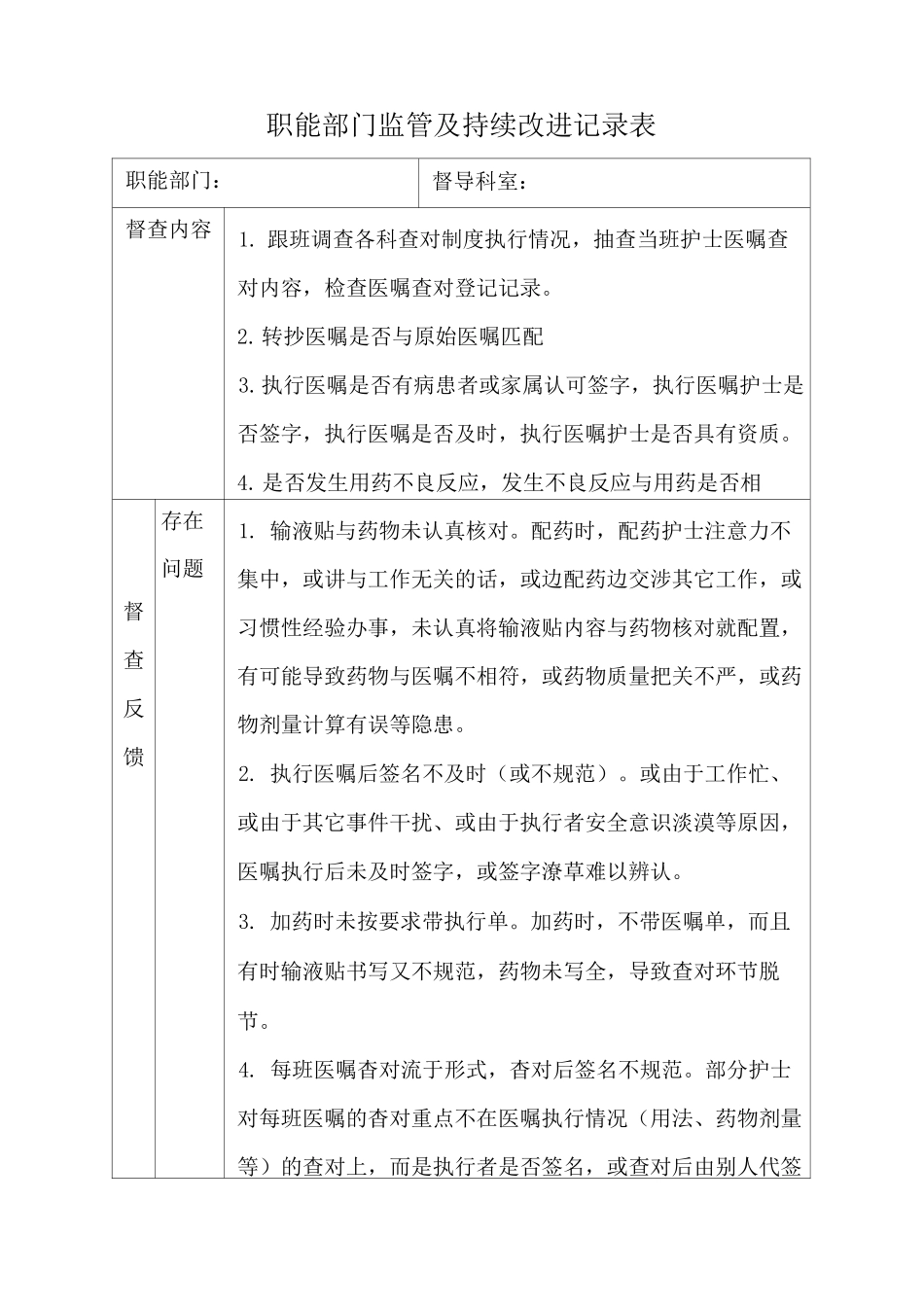 处方或用药医嘱在转抄和执行时的核对程序督导检查记录_第1页