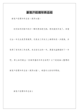 新客户经理年终总结