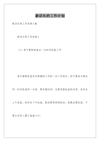新店长的工作计划