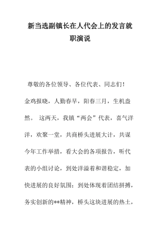 新当选副镇长在人代会上的发言就职演说--精编范文