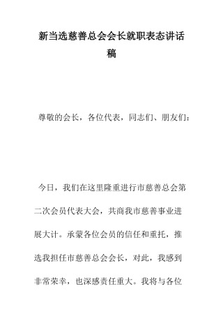 新当选慈善总会会长就职表态讲话稿--精编范文
