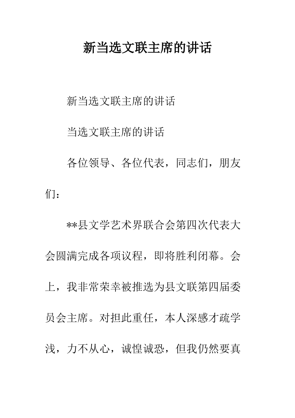 新当选文联主席的讲话--精编范文_第1页