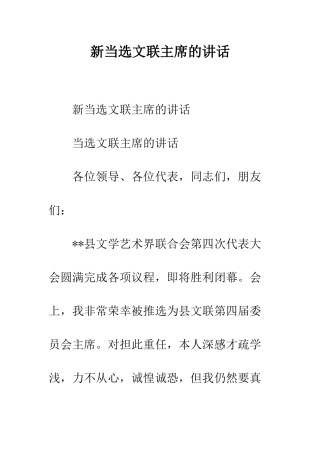 新当选文联主席的讲话--精编范文