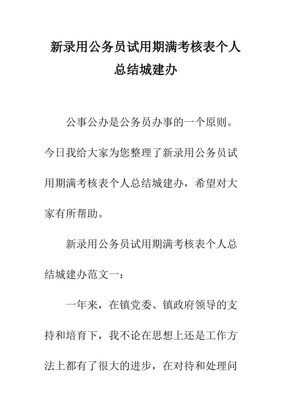 新录用公务员试用期满考核表个人总结城建办--精编范文_第1页