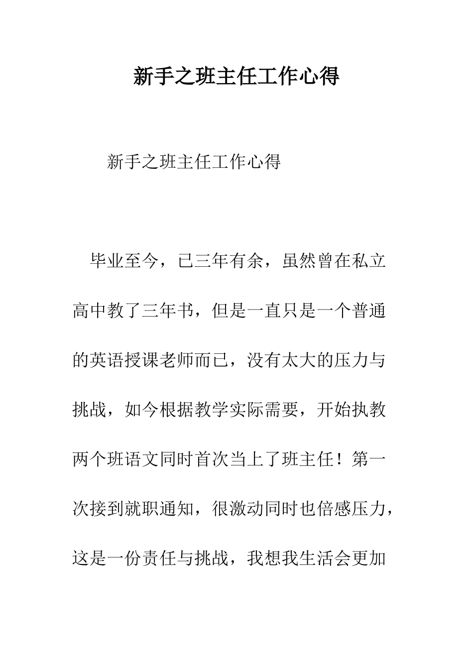 新手之班主任工作心得--精编范文_第1页