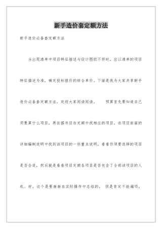 新手造价套定额方法