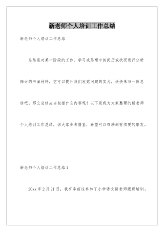 新教师个人培训工作总结