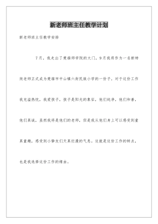 新教师班主任教学计划
