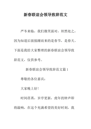 新春联谊会领导致辞范文--精编范文