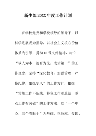 新生部2025年度工作计划--精编范文