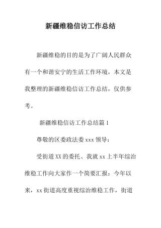 新疆维稳信访工作总结--精编范文