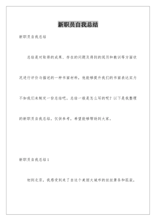 新职员自我总结